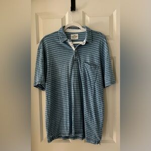 Men’s True Grit polo blue striped lightweight size L rough hem relaxed fit